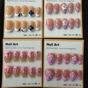 4 Sets Handmade Press-On Nails (Size Medium)